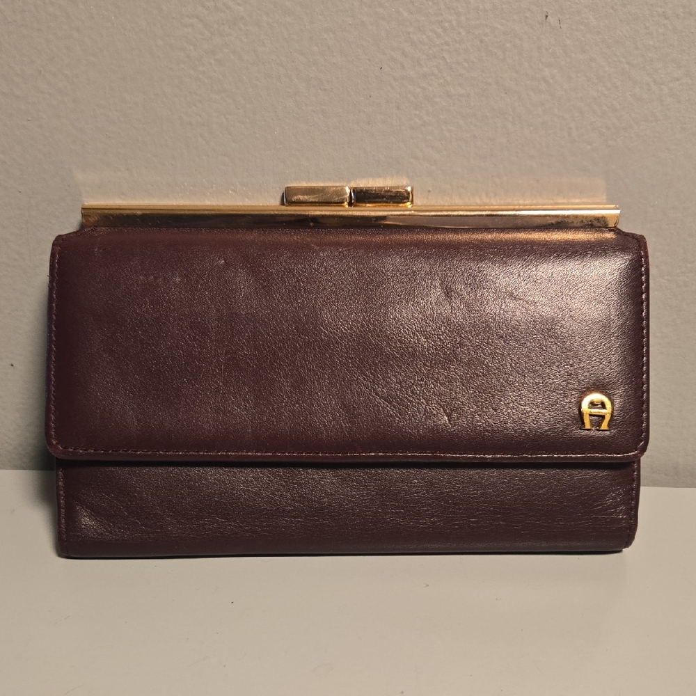 Etienne Aigner Kisslock Leather Wallet Burgundy